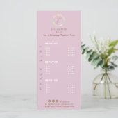 Elegant holografisch monogram roze prijslijst menu (Staand voorkant)