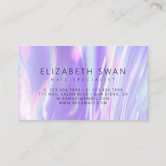 Elegant Holografisch Paars Visitekaartje (Achterkant)