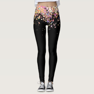 Elegant holografisch Roos Gold Glitter Zwart Leggings