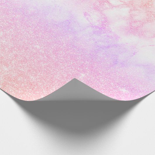 Elegant holografisch roos goudglitter marmer cadeaupapier (Hoek)