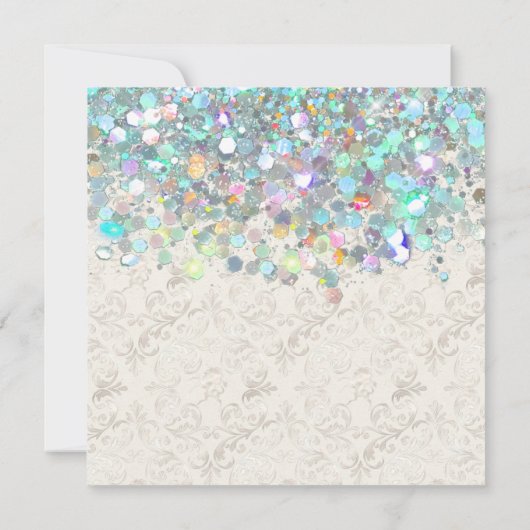 Elegant holografisch sprankelend zwart ivoor save the date (Achterkant)