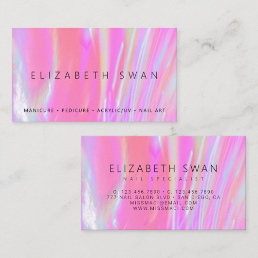 Elegant holografisch Visitekaartje voor hot-roze p (Voorkant / Achterkant)
