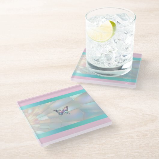 Elegant holografisch vlinder Onderzetter Glazen Onderzetter (Schuin)