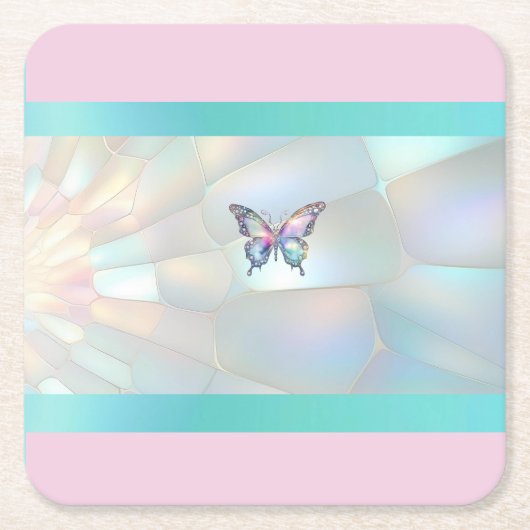 Elegant holografisch vlinderpapier Onderzetter (Voorkant)