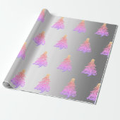 Elegant holografisch zilver kerstboompatroon cadeaupapier (Uitgerold)