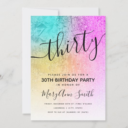 Elegant hologram glitter verjaardag dertig kaart (Voorkant)