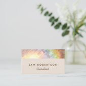 Elegant Holographic Beige Rainbow Visitekaartje (Staand voorkant)