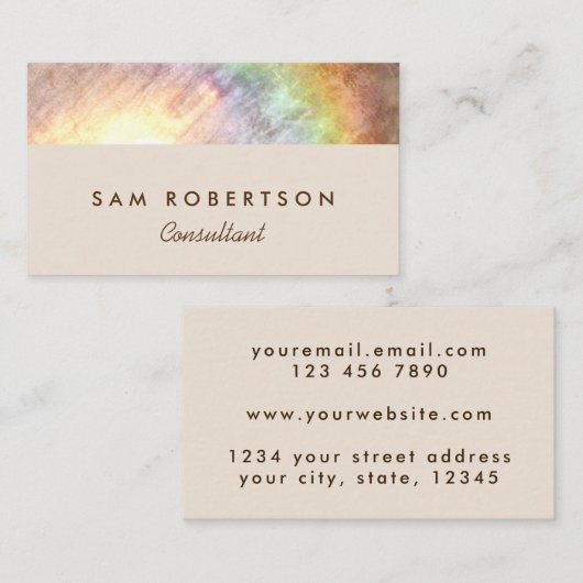 Elegant Holographic Beige Rainbow Visitekaartje (Voorkant / Achterkant)