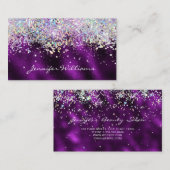 Elegant Holographic Bling Sparkle Glitter Paars Visitekaartje (Voorkant / Achterkant)