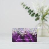 Elegant Holographic Bling Sparkle Glitter Paars Visitekaartje (Staand voorkant)