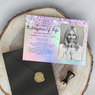 Elegant Holographic Celebration of life Invitation Kaart
