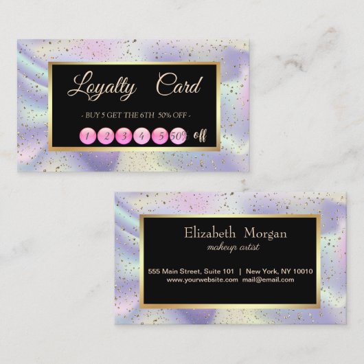 Elegant Holographic Confetti Lijst Loyalty Kaart (Voorkant / Achterkant)