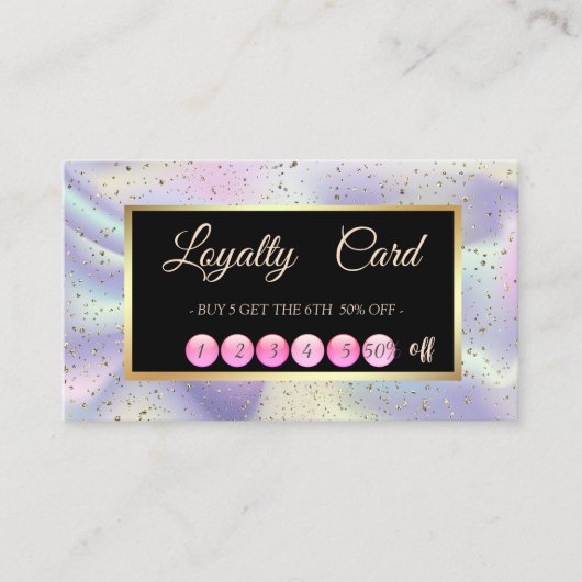 Elegant Holographic Confetti Lijst Loyalty Kaart (Voorkant)