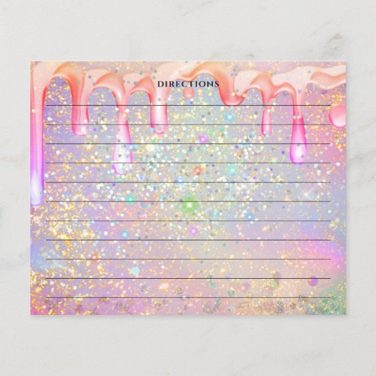 Elegant holographic Drip Gold Glitter Recipe Kaart (Achterkant)