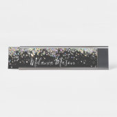 Elegant Holographic Glitter Black Desk Name Bord Bureau Naambordje (Voorkant)
