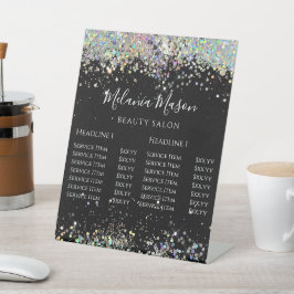Elegant holographic Glitter Black Price List Reclamebord Met Voetstuk