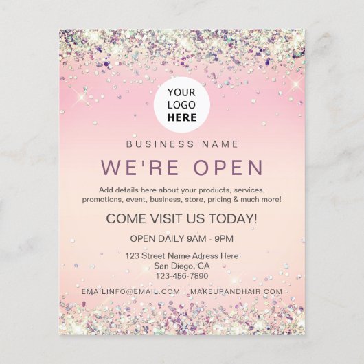 Elegant holographic Glitter Custom Logo Roze broch Flyer (Achterkant)