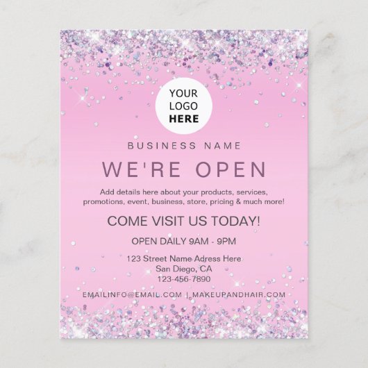 Elegant holographic Glitter Custom Logo Roze Flyer (Voorkant)