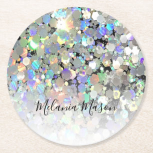 Elegant holographic Glitter Custom Moderne Ronde Kartonnen Onderzetter