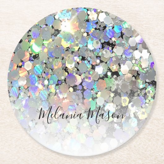 Elegant holographic Glitter Custom Moderne Ronde Kartonnen Onderzetter (Voorkant)