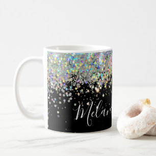 Elegant holographic Glitter Custom Name Black Coff Koffiemok