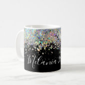Elegant holographic Glitter Custom Name Black Coff Koffiemok (Voorkant links)