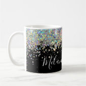 Elegant holographic Glitter Custom Name Black Coff Koffiemok (Links)