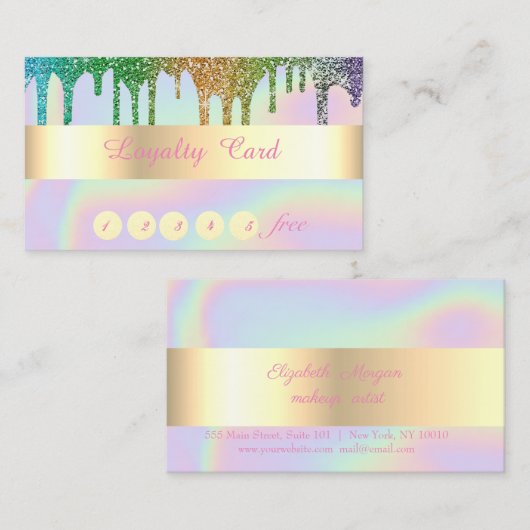 Elegant holographic Glitter Drift Loyalty Kaart (Voorkant / Achterkant)