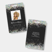 Elegant Holographic Glitter Makeup Artist Black Badge (Voor- en achterkant)
