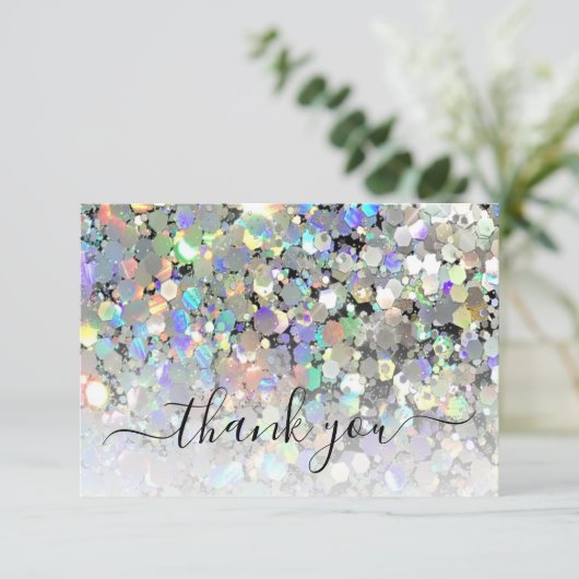 Elegant Holographic Glitter Makeup Artist Black Bedankkaart (Staand voorkant)