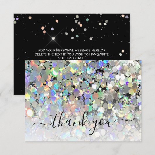 Elegant Holographic Glitter Makeup Artist Black Bedankkaart (Voorkant / Achterkant)