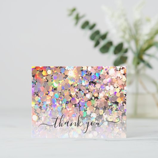 Elegant Holographic Glitter Makeup Artist Black Briefkaart (Staand voorkant)