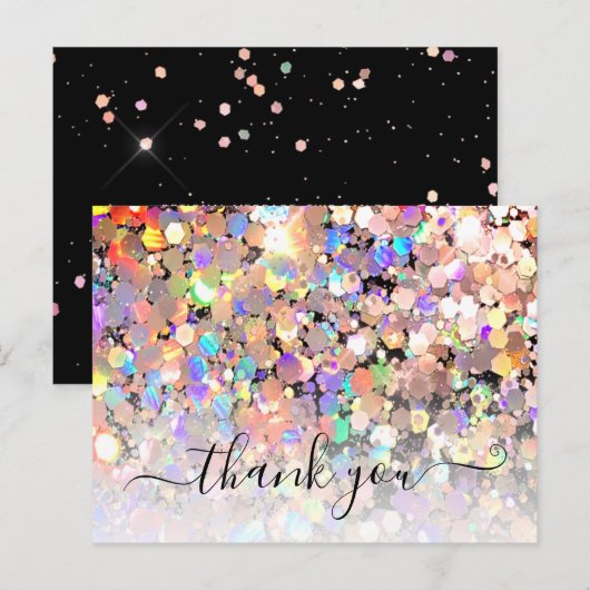 Elegant Holographic Glitter Makeup Artist Black Briefkaart (Voorkant / Achterkant)