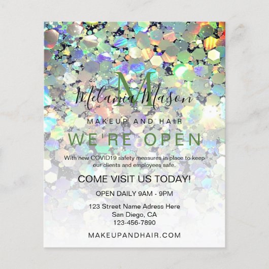 Elegant Holographic Glitter Makeup Artist Black Fl Flyer (Voorkant)