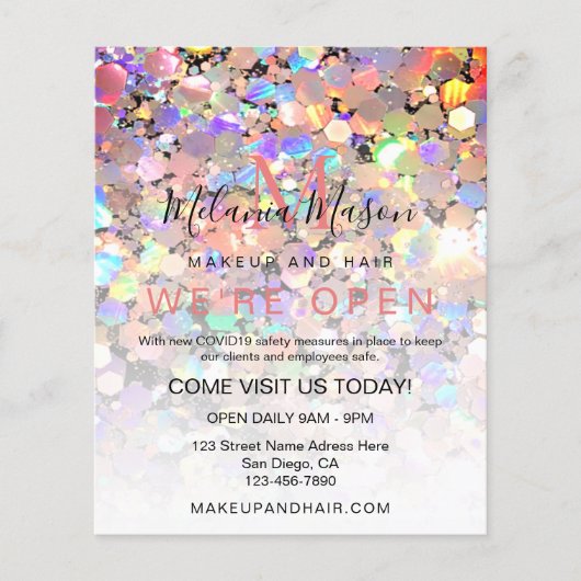 Elegant Holographic Glitter Makeup Artist Black Fl Flyer (Voorkant)