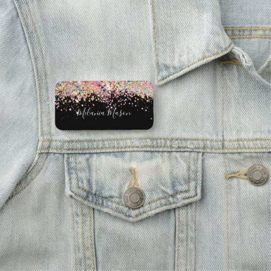 Elegant Holographic Glitter Makeup Artist Black Naamplaatje (In situ)