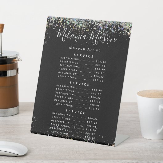 Elegant Holographic Glitter Makeup Artist Black Reclamebord Met Voetstuk (Insitu)