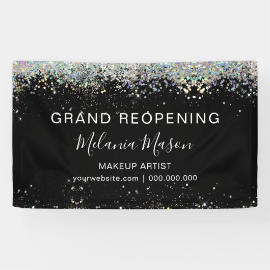 Elegant Holographic Glitter Makeup Artist Black Spandoek (Horizontaal)