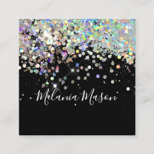 Elegant Holographic Glitter Makeup Artist Black Vierkante Visitekaartje