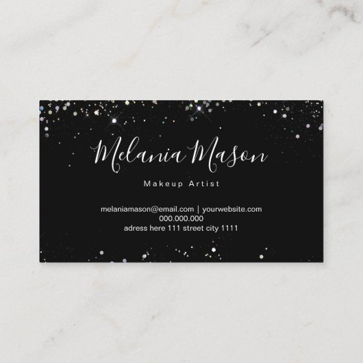 Elegant Holographic Glitter Makeup Artist Black Visitekaartje (Achterkant)