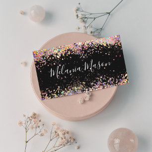 Elegant Holographic Glitter Makeup Artist Black Visitekaartje
