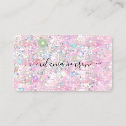 Elegant holographic Glitter Makeup Artist Roze Visitekaartje (Voorkant)