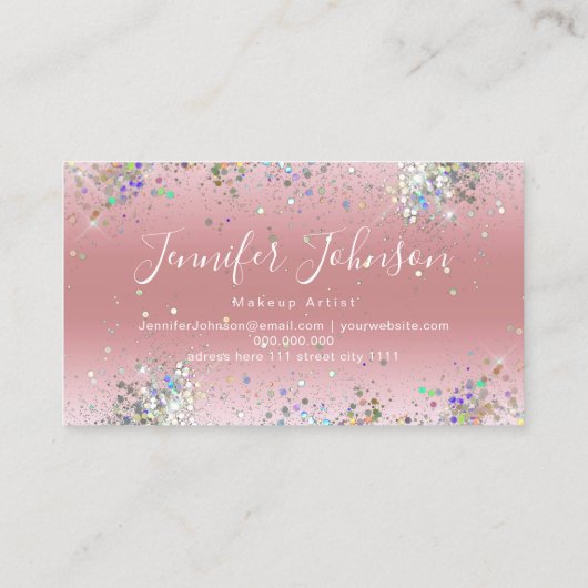 Elegant holographic Glitter Makeup Artist Roze Visitekaartje (Achterkant)