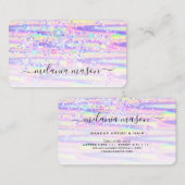 Elegant holographic Glitter Makeup Artist Roze Visitekaartje (Voorkant / Achterkant)