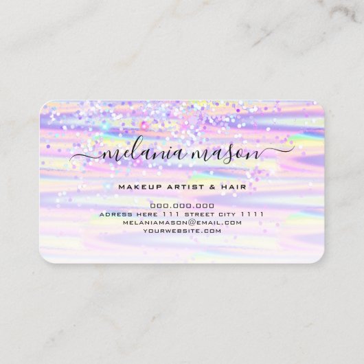Elegant holographic Glitter Makeup Artist Roze Visitekaartje (Achterkant)