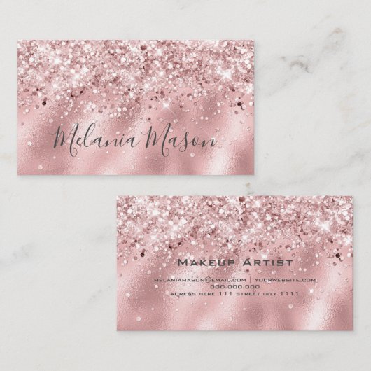 Elegant holographic Glitter Makeup Artist Roze Visitekaartje (Voorkant / Achterkant)