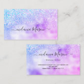 Elegant Holographic Glitter Makeup Artist Silver B Visitekaartje (Voorkant / Achterkant)