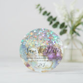 Elegant holographic Glitter Moderne Gold Marble Save The Date (Staand voorkant)