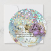 Elegant holographic Glitter Moderne Gold Marble Save The Date (Voorkant)