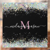 Elegant Holographic Glitter Monogram Black Raamsticker (Vel 2)